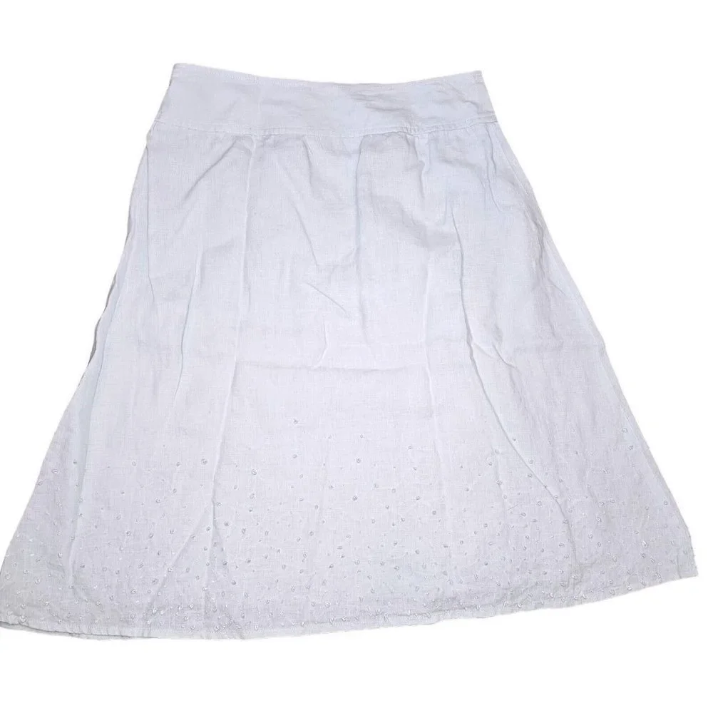 Eileen‎ Fisher Petite Light Blue Linen A Line Knee Length Skirt Textured 2P 4P